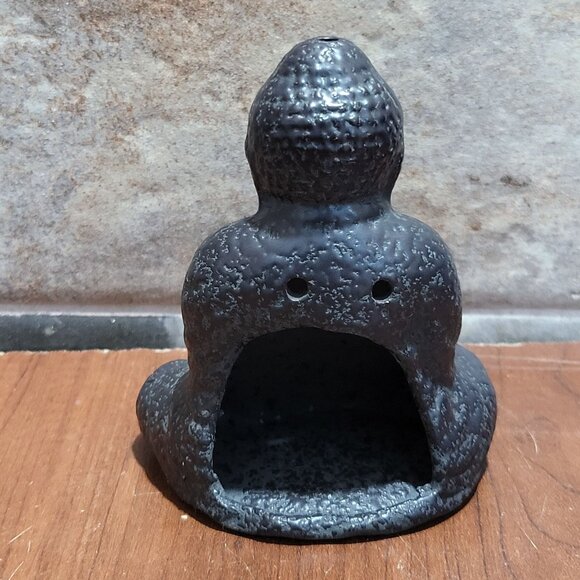 Enesco Ceramic Clay Pottery Dark Gray Black Zen Meditation Buddha Incense Holder - Picture 3 of 12